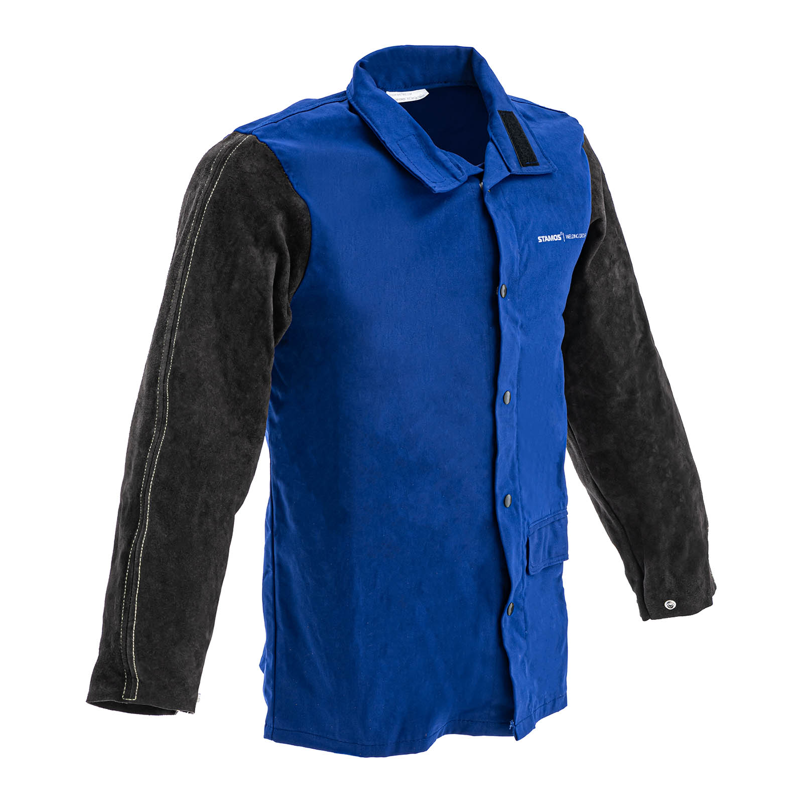 Hegesztő kabát - pamutszatén / hasított marhabőr - XL-es méret - fekete / kék | Stamos Welding Group