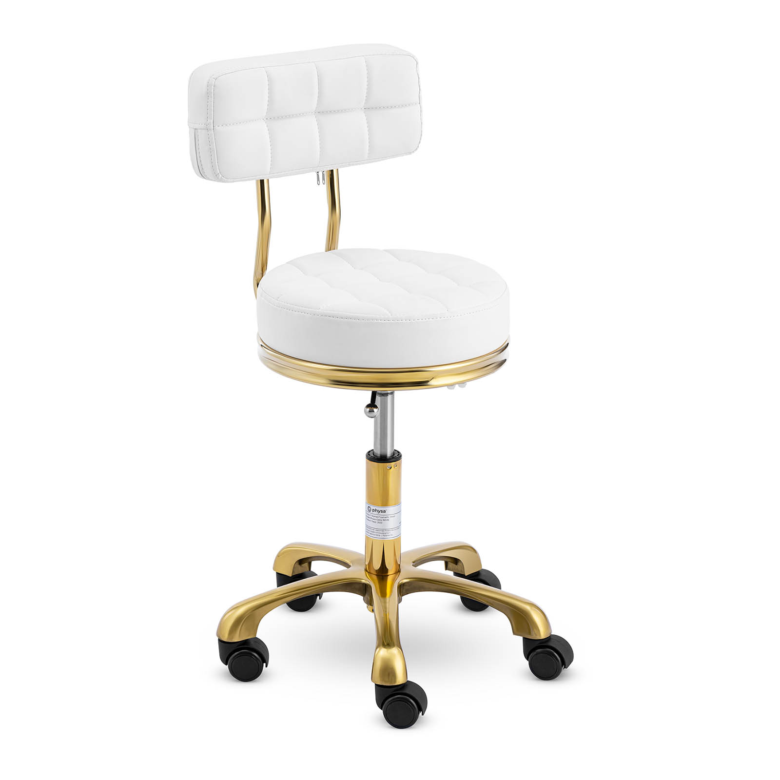 Gurulós szék háttámlával - 51-66 cm - 150 kg - fehér/arany | physa